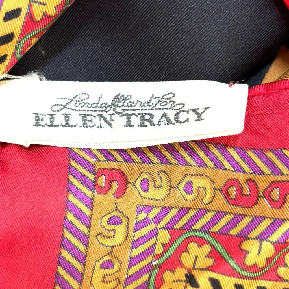 Vintage 1980s Linda Allard for Ellen Tracy silk scarf square ornate geometric